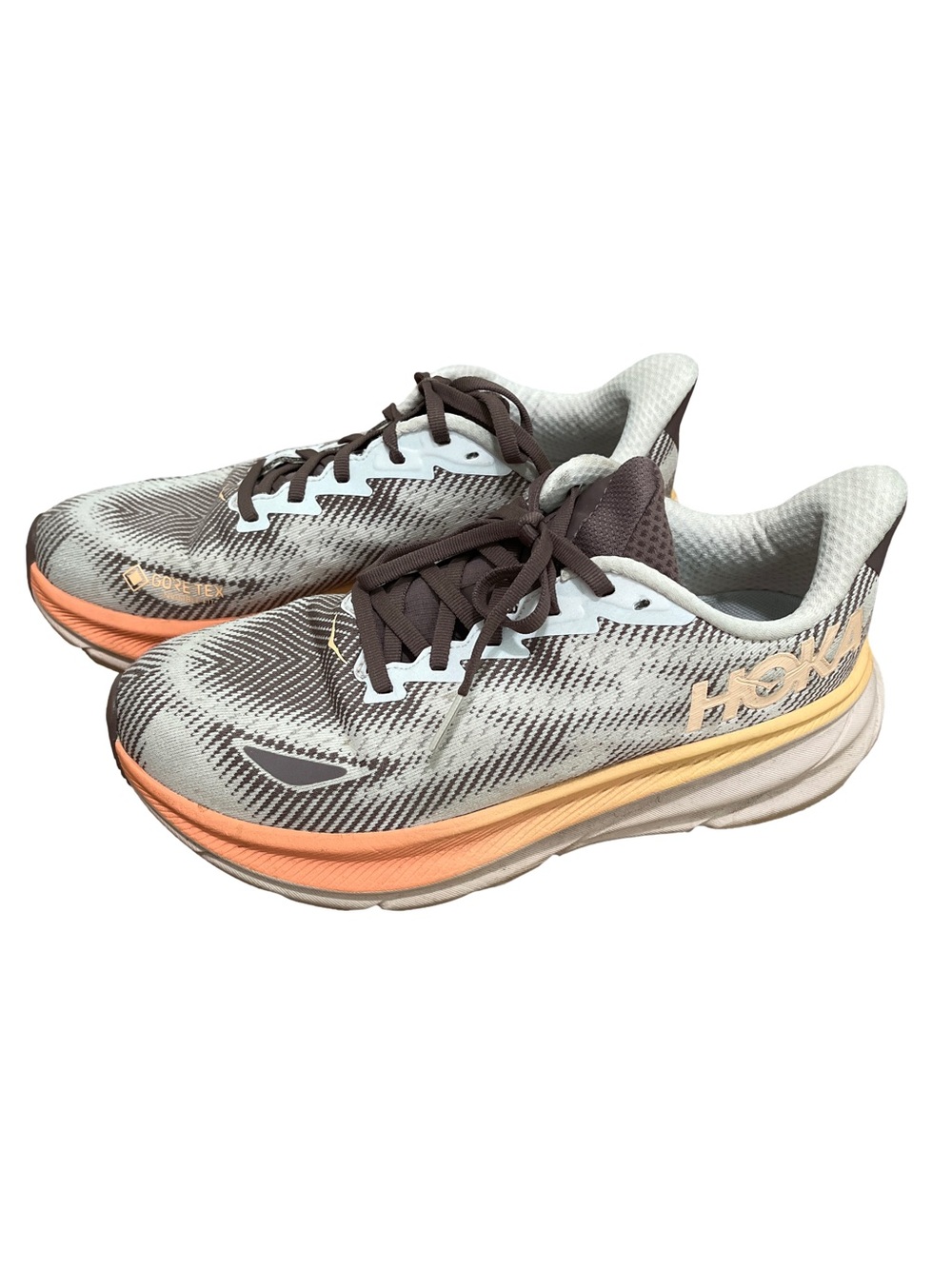HOKA Women’s 8.5 Clifton 9 Brown Orange Running Walking Shoes